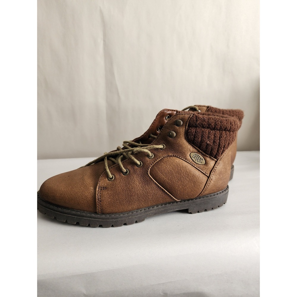 Vintage Gitano Leather Ankle Boots Candace 2 Brown Knit Collar Lug Sole Womens 7
